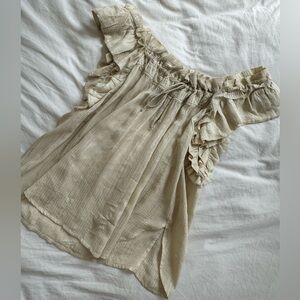 Isabel Marant Cream Off-Shoulder Ruffle Blouse